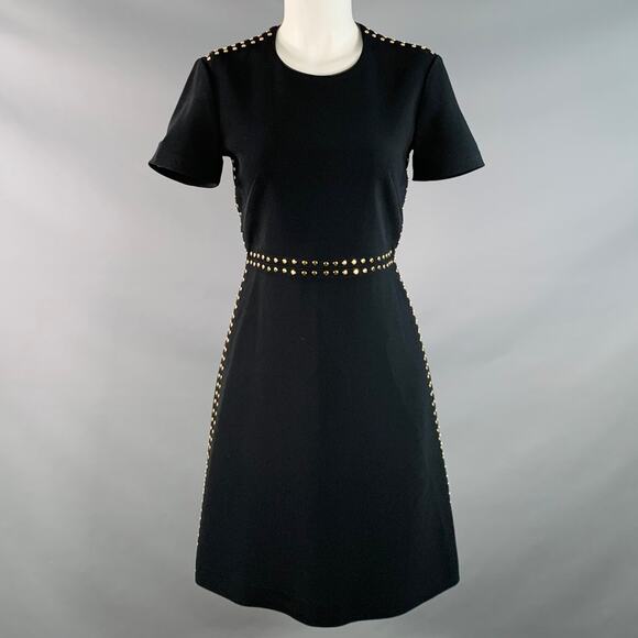 BURBERRY Size 6 Black Gold Viscose Blend Studded Shift Dress - Picture 1 of 9